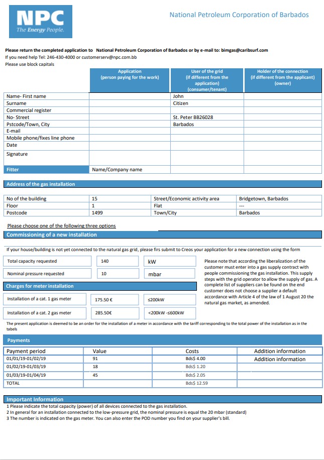 Barbados National Petroleum Corporation of Barbados gas utility bill